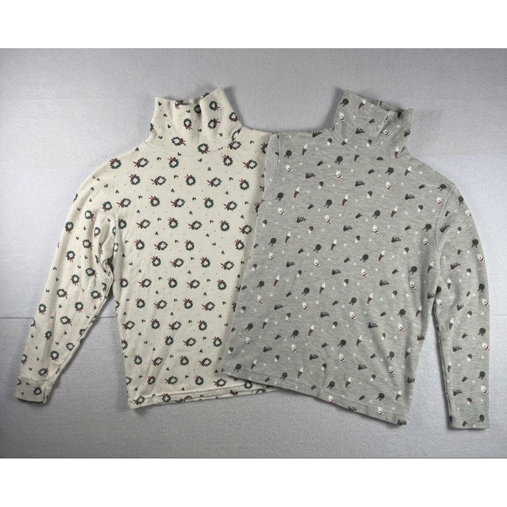 NutCracker Christmas Turtleneck Set Wreath Ice Cream Print Vintage Style 2pk